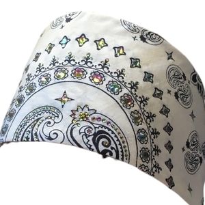 Women's White Paisley Biker Bling Bandana